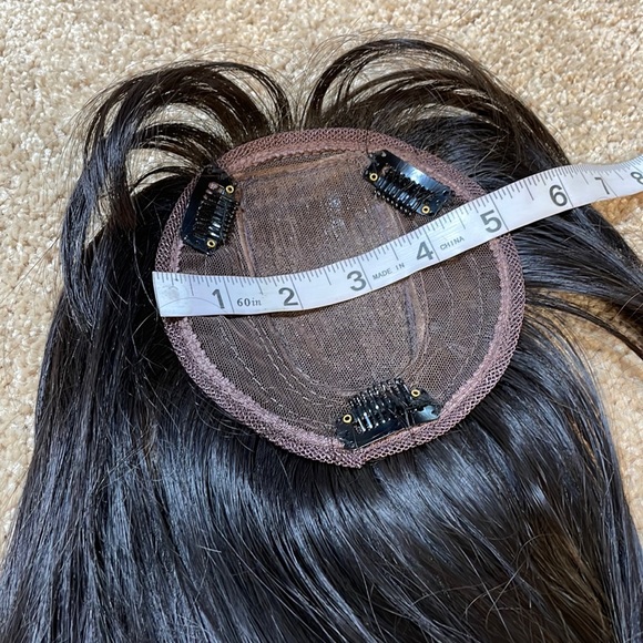 NWT 16-17”natural black brown hint straight blended human mix topper round bangs - Picture 10 of 16